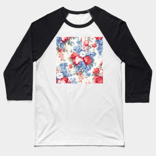 Red White and Blue Patriotic Shabby Floral Baseball T-Shirt